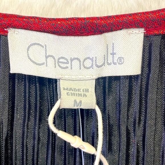 Chenault Red Metallic Shine Bell Sleeve Roll V Neck Stretchy Crinkle NWT Top M - Picture 9 of 15